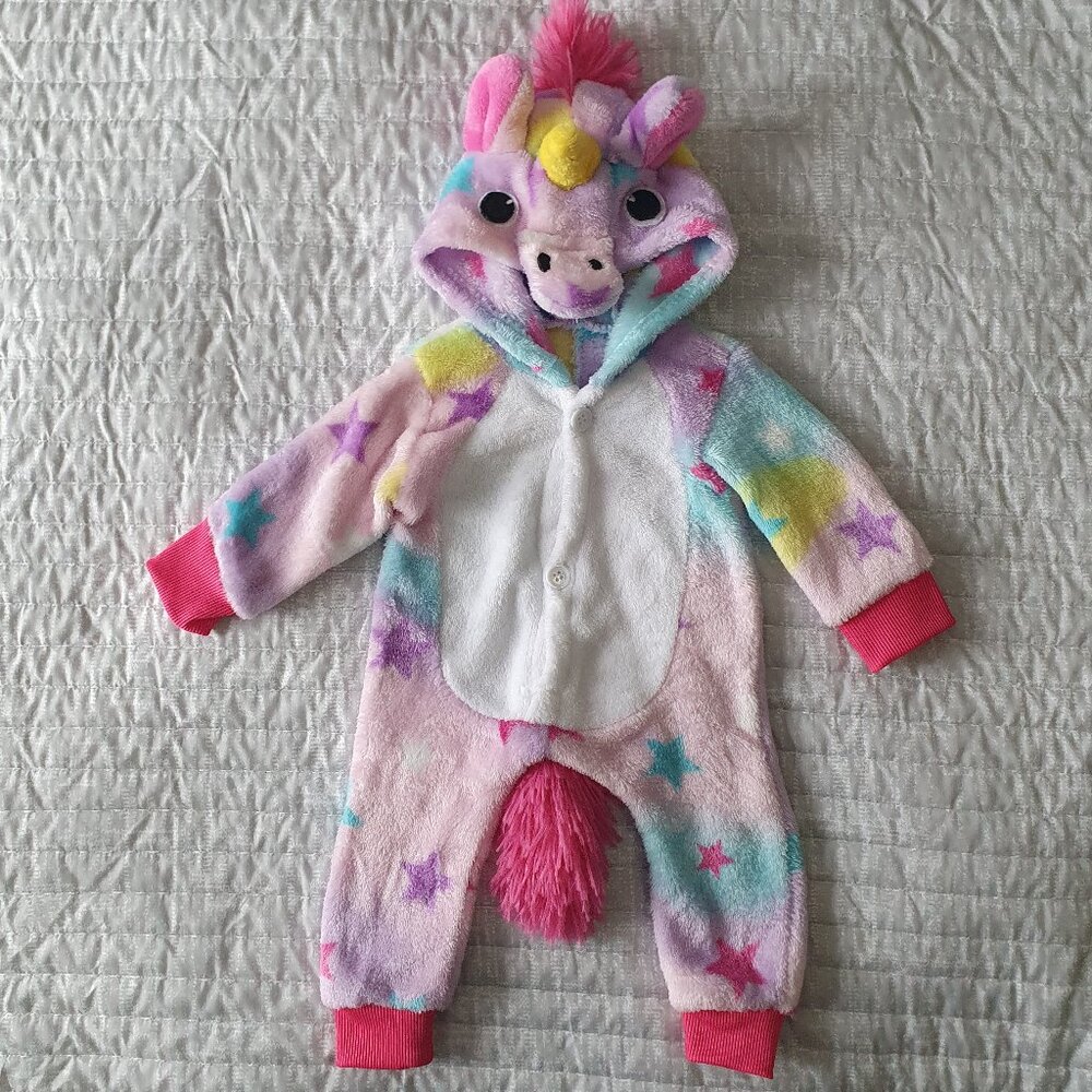 Unicorn Baby Costume Size 0-3 Months Onepiece Hooded Romper